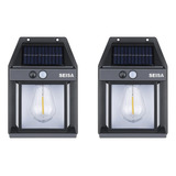 2 Unidades Farola De Pared Carga Solar Luz Led Blanco Cálido Color Negro