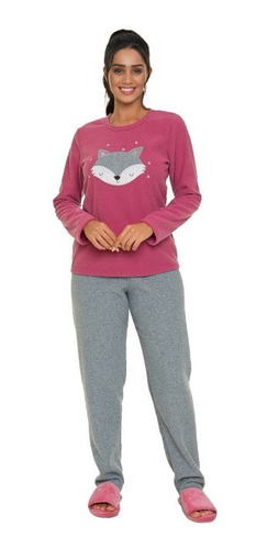 Pijama Longo Feminino Inverno Plush Flanelado Amour