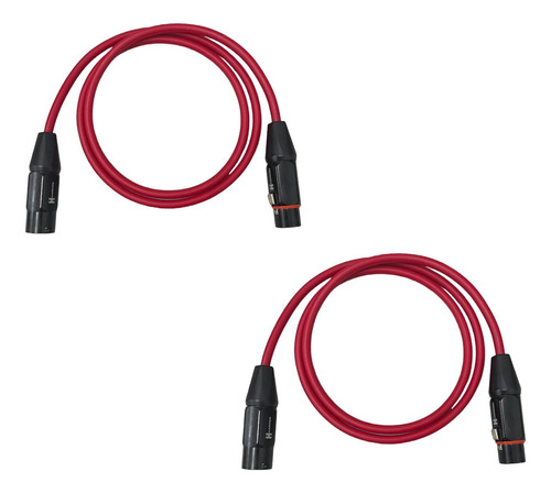 Paquete 2 Cables Xlr Canon 1m Macho-hembra Alta Calidad Rojo