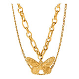 Collar Gargantilla Butterfly Mujer Mariposa Cadena Doble 