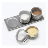 Set 3 Especiero Condimentero Imantado Acero Inox Base