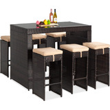 Juego De Comedor De Mimbre Para Exteriores, 7 Piezas, Mueble