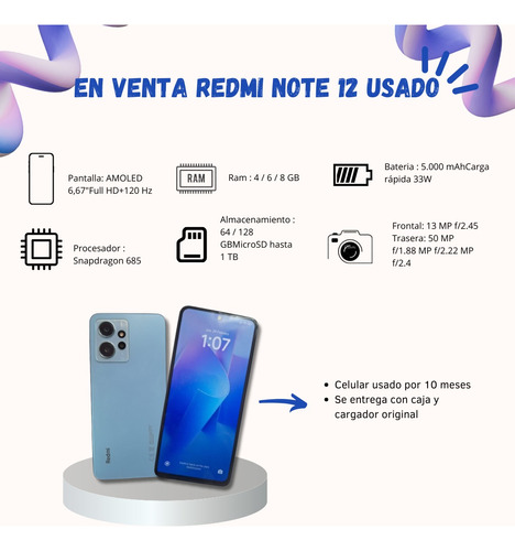 Xiaomi Redmi Note 12 Dual Sim 128 Gb Azul 6 Gb Ram