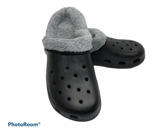 Pantufla Zueco Eva Con Peluche Winter Negro Gris Airness