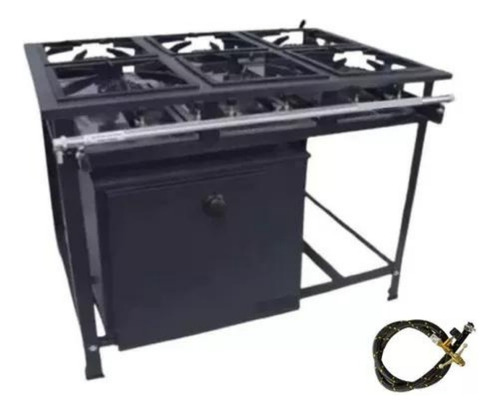 Fogão 6 Bocas Com Forno Cozinha Industrial + Kit Mangueira