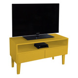 Rack Tv Bancada Nicho Gavetas Quarto Aparador Amarelo Laca