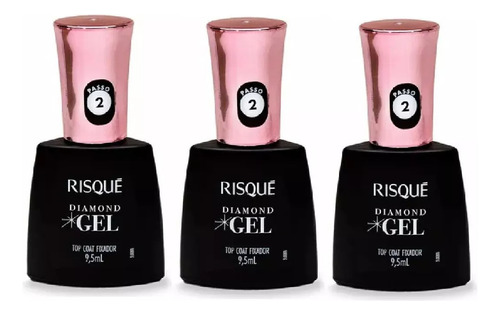 Risqué Top Coat Fixador Diamond Gel 9,5ml Brilho 3 Unidades