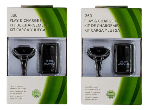 Kit 2 Carga Juega Xbox 360 4800mah Cable Batería