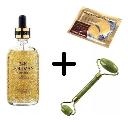 Kit Sérum Colágeno 24k + Rodillo Jade + Parche Ojos Oro