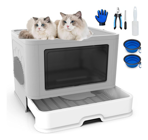 Caja De Arena Plegable Para Gatos Extragrande Con Tapa Gris