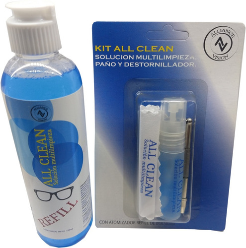 Solución Limpia Lentes 120ml Con Kit All Clean