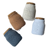 Set De Tres Frascos Con Funda Crochet Y Tapa De Corcho