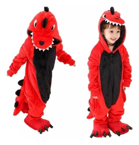 Pijama Animales Enterito Kigurumi Dragón Rojo Para Bebes P1