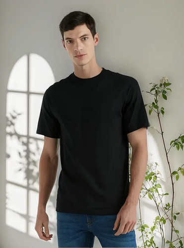 Paquete 3 Playeras Negro Hombre Cuello Redondo Algodón