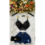 Conjunto Short Cós  Desfiado + Cropped Renda Grippir Ano No