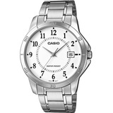 Relógio De Pulso Casio Enticer Mtp-v004 Com Corpo Prata,  Analógico, Para Masculino, Fundo  Branco, Com Correia De Aço Inoxidável Cor Prata, Agulhas Cor Prata, Subdials De Cor Preto, Ponteiro De Minut