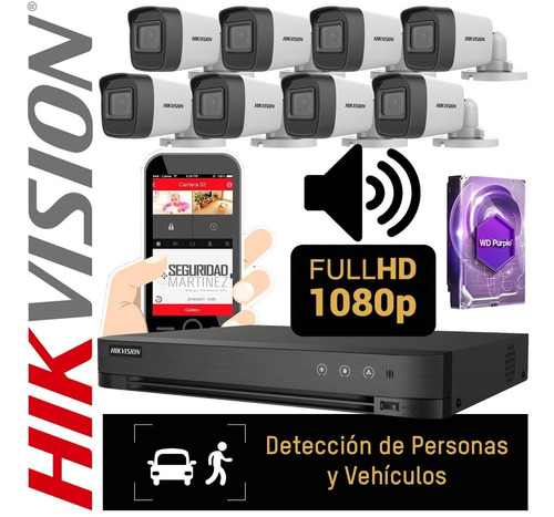 Kit Dvr Seguridad Hikvision 8 Camaras Full Hd C/ Audio 1 Tb