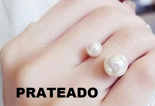 Delicado Anel Prateado Regulavel Com Perolas Strass Fashion