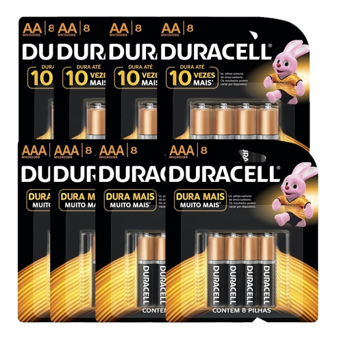 Kit Duracell Duralock Pilha Alcalina Aa C/32 Und + Aaa C/32