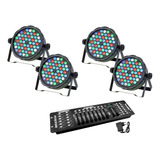 Kit 4 Canhão Par Led 54 Rgbw Slim 3w + 1 Mesa Dmx 512 Zem