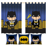 Kit Cortina + 3 Capas De Almofadas Batman Baby 2,00m