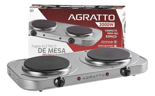 Fogão Elétrico Portátil Agratto De Mesa 2 Discos