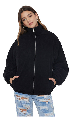 Chaqueta Mujer Bomber Cotelé Negro Corona