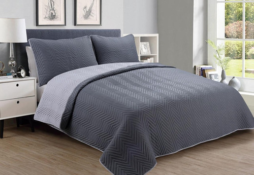 Cubrecama Quilt Liso Reversible Queen Size Con 2 Fundones