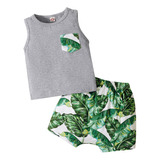 Camiseta Regata E Shorts Com Estampa De Folhas De Verão H Ba
