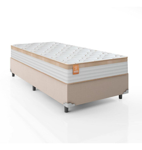 Cama Box Solteiro Molas Ensacadas Real 88x65cm Branco/bege