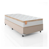 Cama Box Solteiro Molas Ensacadas Real 88x65cm Branco/bege