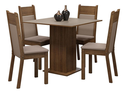 Mesa De Comedor Con 4 Sillas Claire Madesa Mdja0401617gbe Color Rústico Crema Beige Sintético Diseño De Tela Lisa