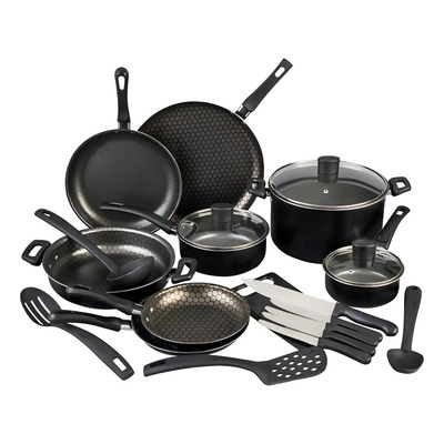 Batería De Cocina Cinsa Aluminio Con Antiadherente 21 Piezas Negro | Meses sin interés