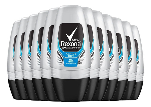 Kit Desodorante Roll On Rexona Men Active Dry 50ml - 12 Unid