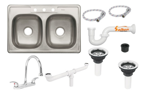 Tarja Satin 2 Tinas 84x56 Mezcladora Acero Inox Con Kit