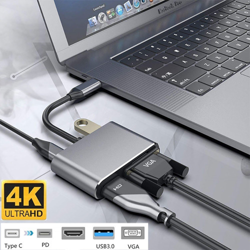 Conversor De Vídeo Vga Usb-c 4k Typec Adaptador Usb3.1 Hdmi