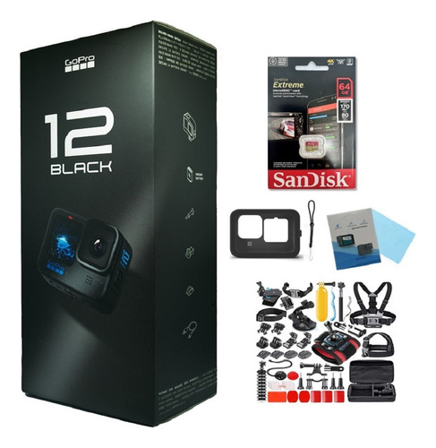 Camara Gopro Hero 12 + 64gb + Kit Accesorio + Funda + Vidrio