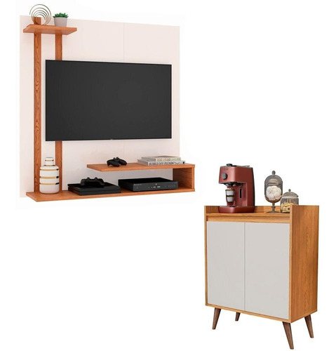 Conjunto Sala Painel Smart E Aparador Barthô Pés Retro Decor