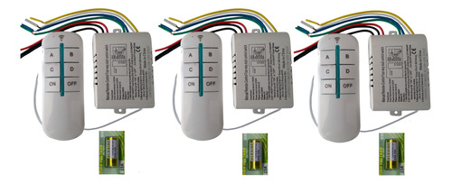 Kit Interruptores Controle Remoto 4 Vias  Bivolt 3 Unidades