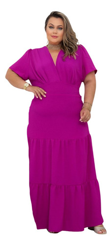 Vestido Longo Evangelico Plus Size G1 G2 G3 Manga Curta Gold