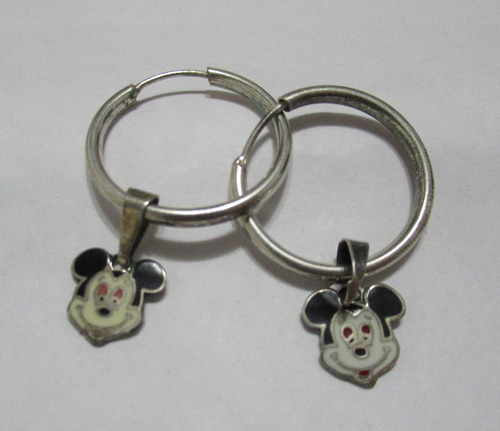 Aros Argollas Vintage Plata 925 Dijes Esmalte Mickey Mouse