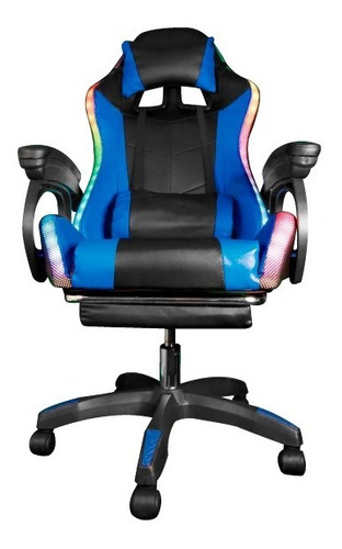 Silla Gamer Rgb Con Apoya Pies Y Masajeador Azul