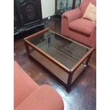 Mesa Ratona De Madera Lustrada Y Vidrio