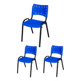 Kit 3 Cadeira Iso Base Preto Escola, Igreja Azul
