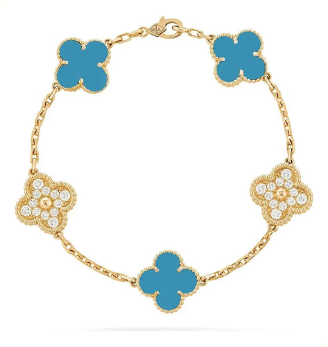 Pulsera Trébol 5 Hojas Oro Plata Cadena Suerte