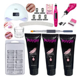 Kit Polygel Poligel Construção Molde F1 Lixadeira Caneta