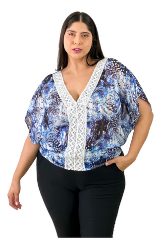 Blusa Mujer Elegante De Vestir Manga Corta Gasa Estampada 