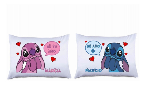 Kit Fronhas Personalizada Stitch E Angel  Amo Você 2023