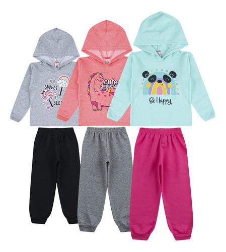 Casaco E Calça De Inverno Infantil Kit 3 Conjunto De Menina 