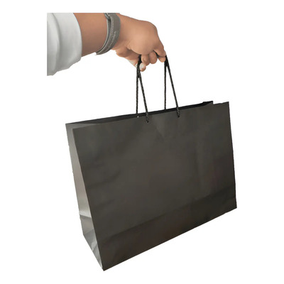 Bolsa Papel Kraft Negra Boutique 40x15+30 Grande 20 Pz Color Negro B9chn